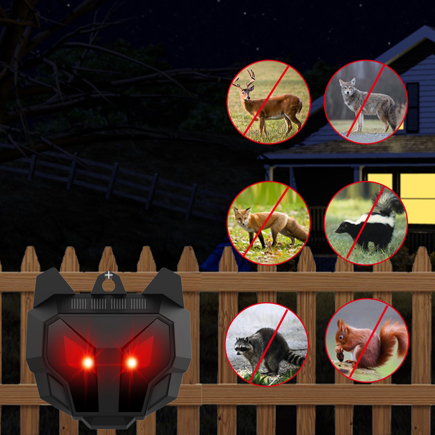 2024 Newest Design Wild Animal Repellent Wild pig Solar powered Animal Repeller Waterproof fire red light repeller