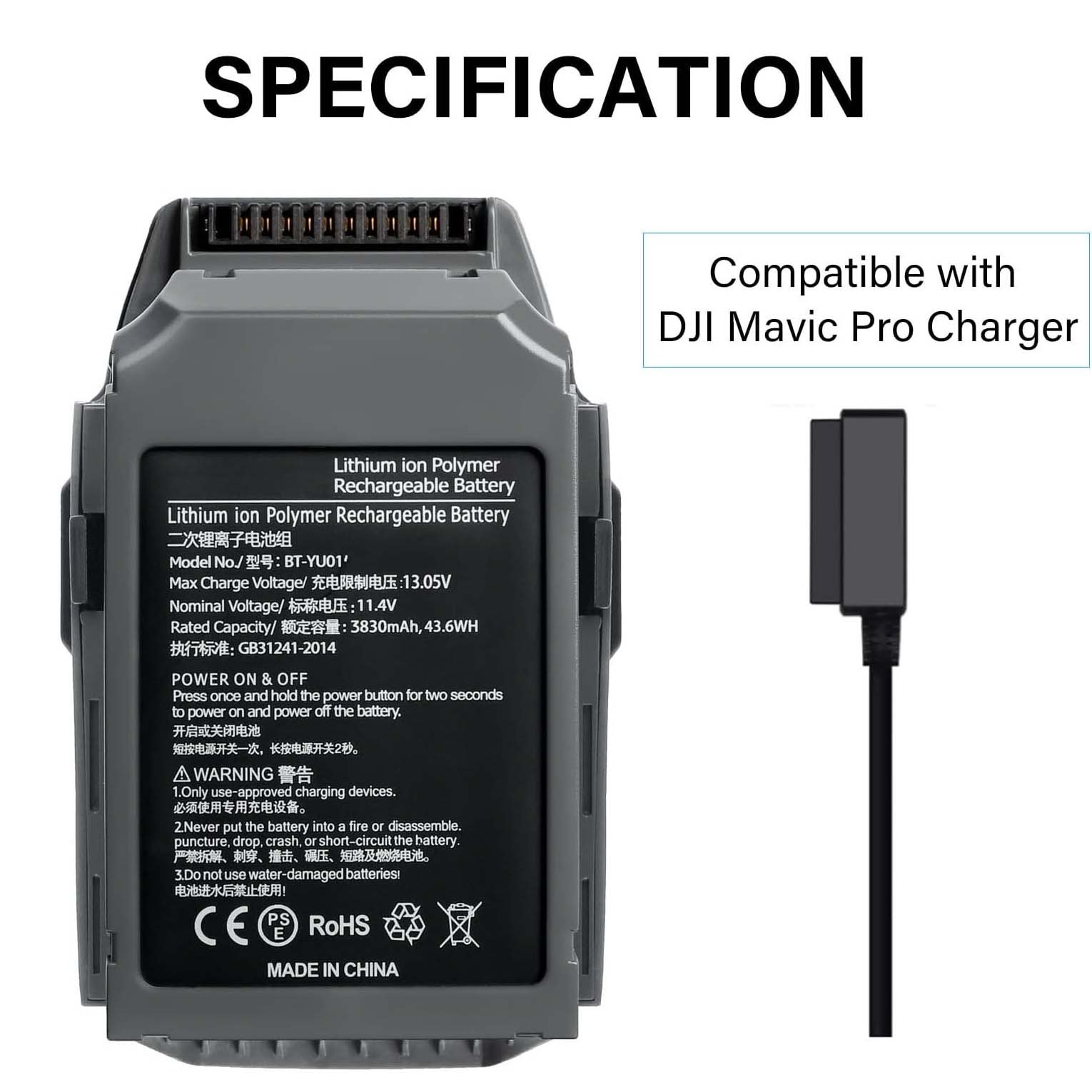 3830mAh Drone Intelligent Flight Replacement DJI Mavic Pro Battery