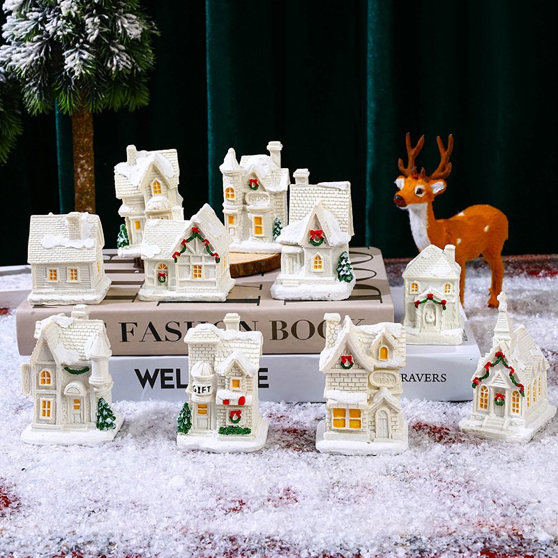 2025 Xmas New White Snow Houses Resin Crafts Christmas Bubble House Led Light Christmas Room Creative Cartoon Accessory LED