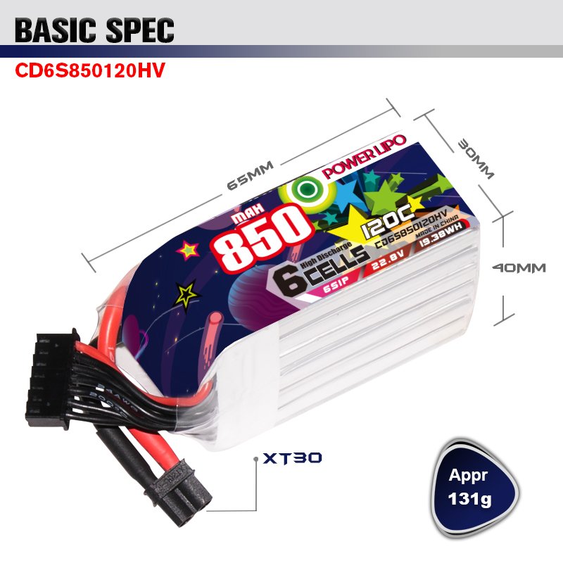 CODDAR RC LiPo Battery 6S 850MAH 22.8V HV 120C XT30 FPV Freestyle Drone Helicopter RC Racing Packs