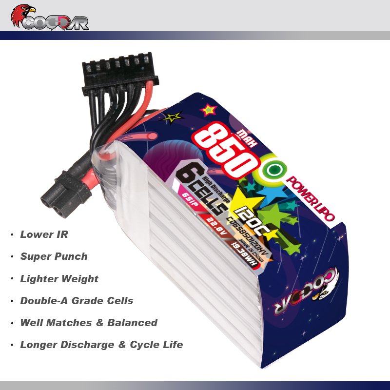 CODDAR RC LiPo Battery 6S 850MAH 22.8V HV 120C XT30 FPV Freestyle Drone Helicopter RC Racing Packs