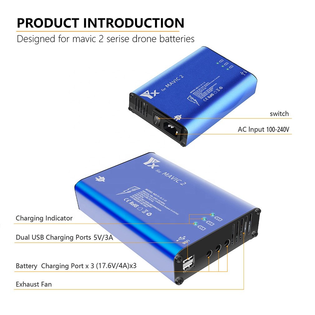 5 in 1 Parallel Multiple Fast Charger 17.6V 4A for DJI Mavic 2 Pro/Zoom Battery Rapid Charging Hub Drone Accessories