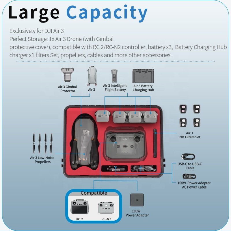 STARTRC ABS Carrying Case RC-N2 Fly More Combo Protective Smart Controller Waterproof Hard Case for DJI Air 3 Drone Accessories