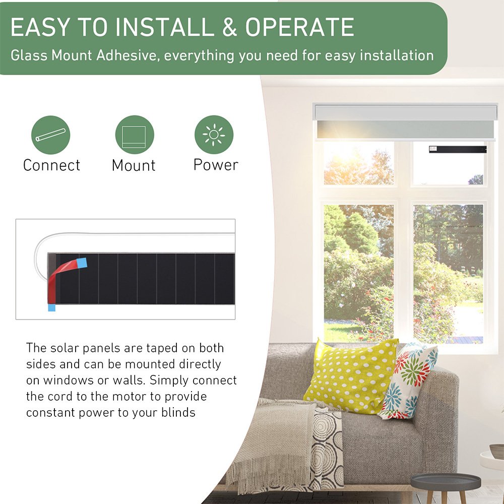 Li-ion Solar Panel Kit - Solar Panel Power for Motorized Shades Blinds and Curtains - 8.4V Easy to Install