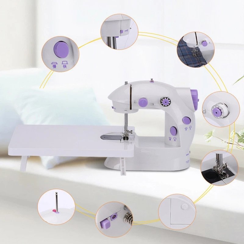 Mini Sewing Machine Lightweight Household Night Light Hand Set of Two Lines Foot Electric Battery, Straight Manual