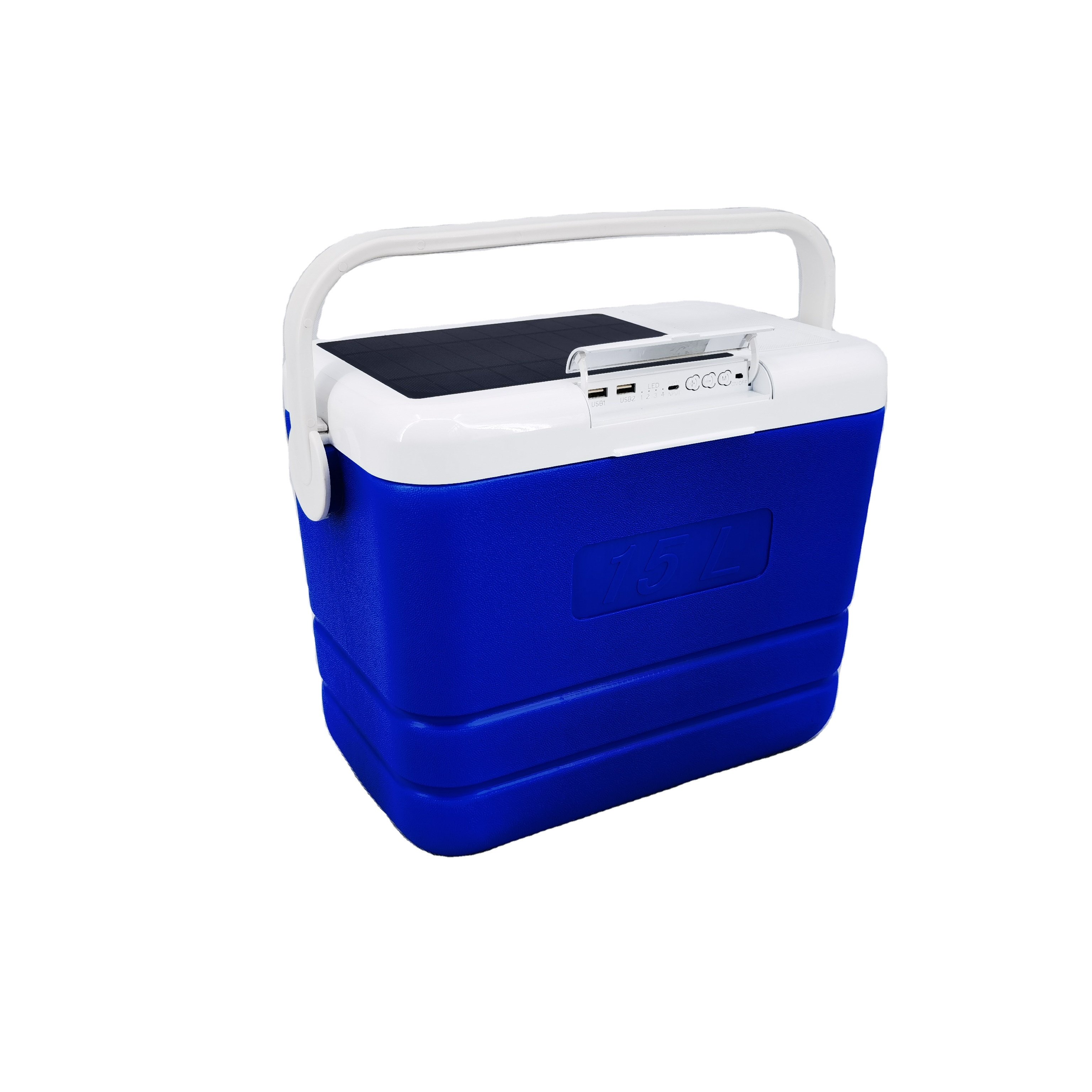 latest design long thermal insulation time solar panel Cooler box with speakers bluetooth with FM radio with power bank