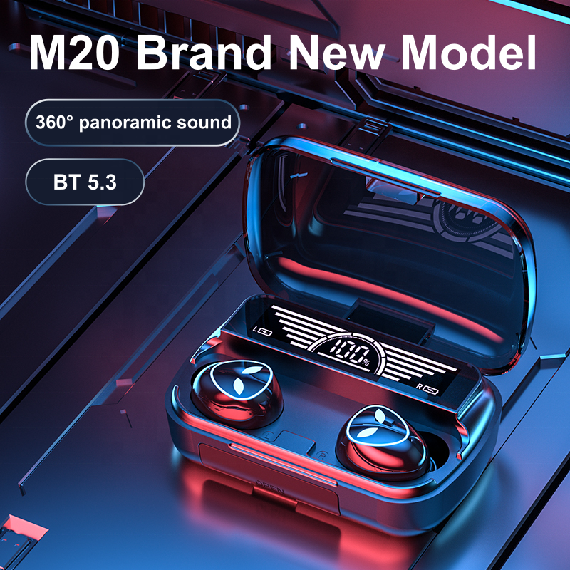 M20 In Ear Air Buds Pods Sports Gaming Headsets Power Bank Airbuds Earphones Headphones LCD Display M20 Wireless Headphones