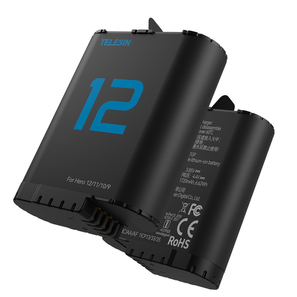TELESIN accessories Camera battery for Go Pro 12 11 10 9 Long-lasting 1720 mAh battery