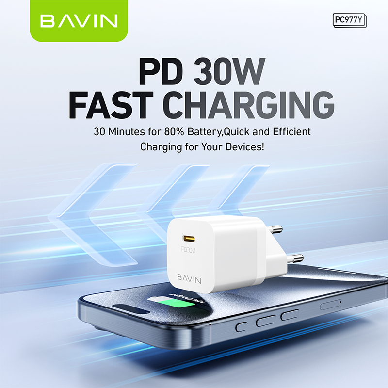 BAVIN mobile charger factory PC977Y PD30w plug eu us android usb c fast charging wall mobile phone chargers