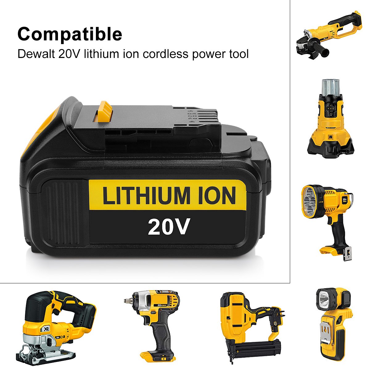 Ship from USA/EU/CA 6.0Ah Li-ion 18V/20V max Tool Battery DCB200 Cordless Drill DCB201 DCB204 DCB205 for Dewalt Battery Case