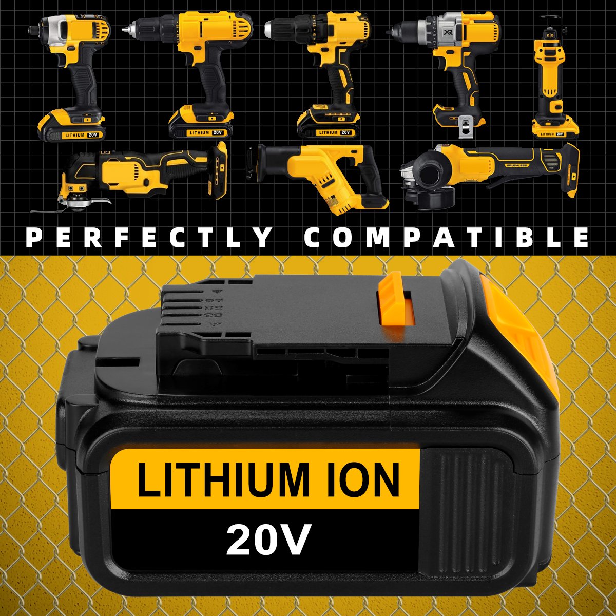 Ship from USA/EU/CA 6.0Ah Li-ion 18V/20V max Tool Battery DCB200 Cordless Drill DCB201 DCB204 DCB205 for Dewalt Battery Case