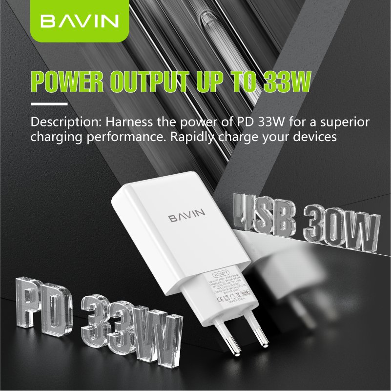 BAVIN wholesale custom PC2007Y pd 33W eu usb c portable fast charging wall mobile phone charger
