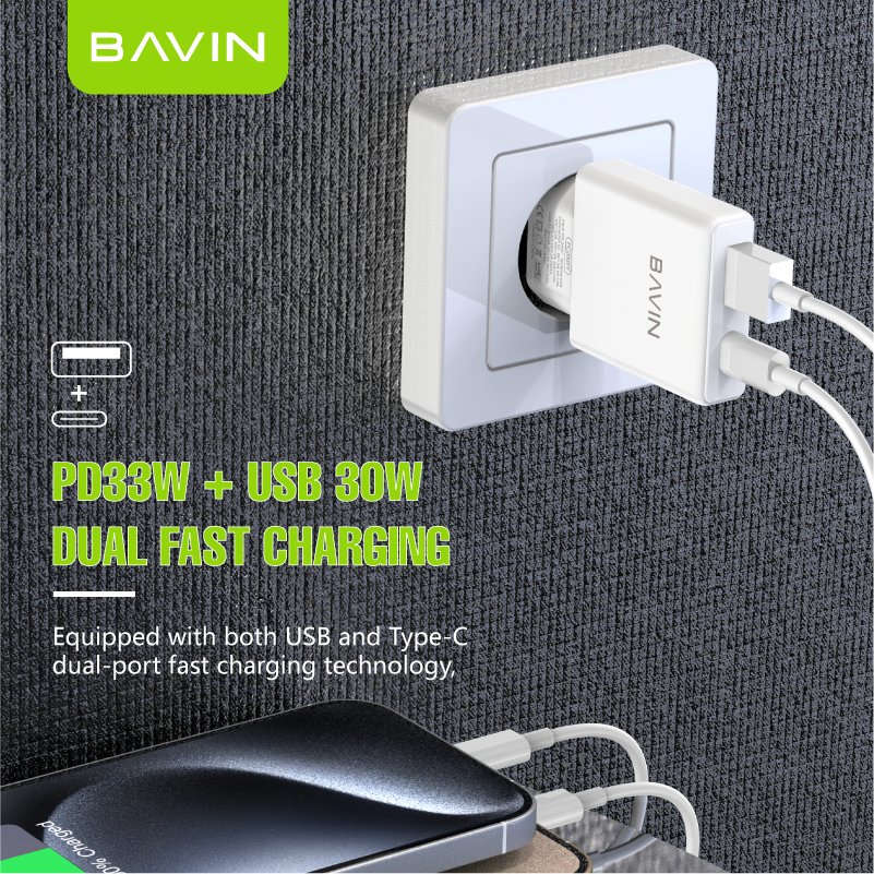 BAVIN wholesale custom PC2007Y pd 33W eu usb c portable fast charging wall mobile phone charger