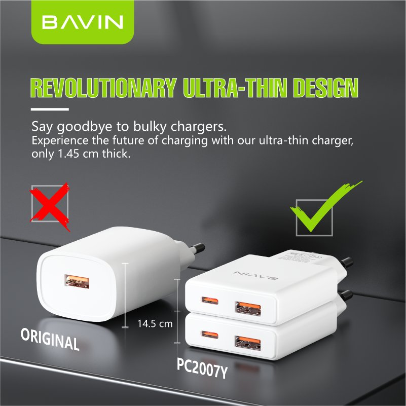 BAVIN wholesale custom PC2007Y pd 33W eu usb c portable fast charging wall mobile phone charger