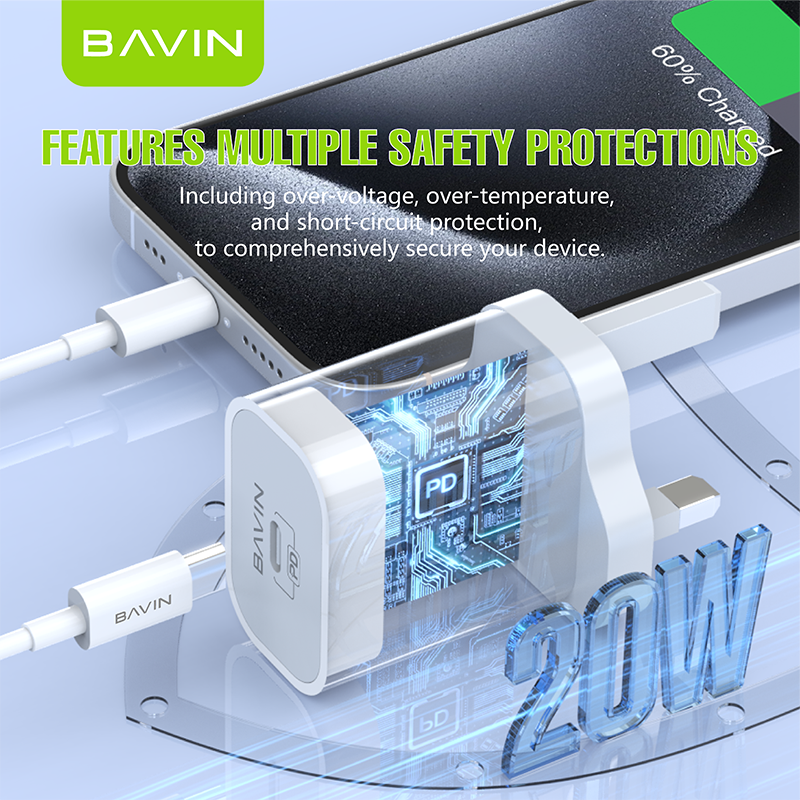 BAVIN wholesale high quality PC850E pd 20w plug us eu type c usb c wall mobile cell phone fast charging charger