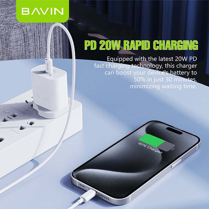 BAVIN wholesale high quality PC850E pd 20w plug us eu type c usb c wall mobile cell phone fast charging charger