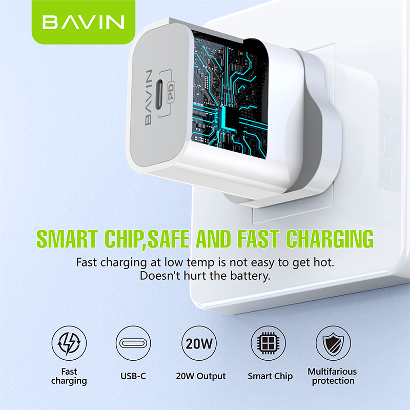 BAVIN wholesale high quality PC850E pd 20w plug us eu type c usb c wall mobile cell phone fast charging charger