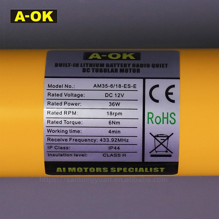 AM35 6/18-ES-E Built-in Li-ion Battery Electronic Limit Radio Tubular Motor Roller Motorized Blind Shutter Rechargeable A-OK