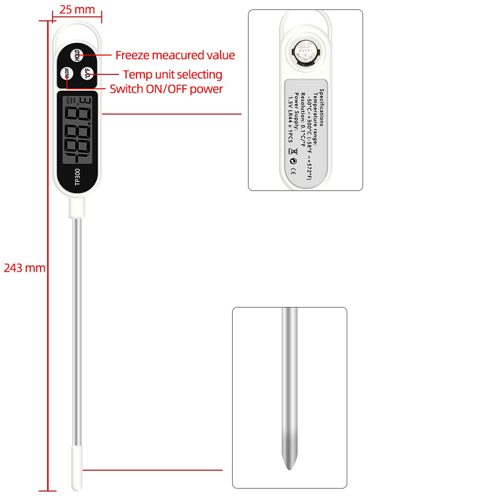 TP300 Household Digital Food BBQ Meat Thermometer Cooking Food Kitchen Probe Water Milk Oil Liquid Oven Thermometer