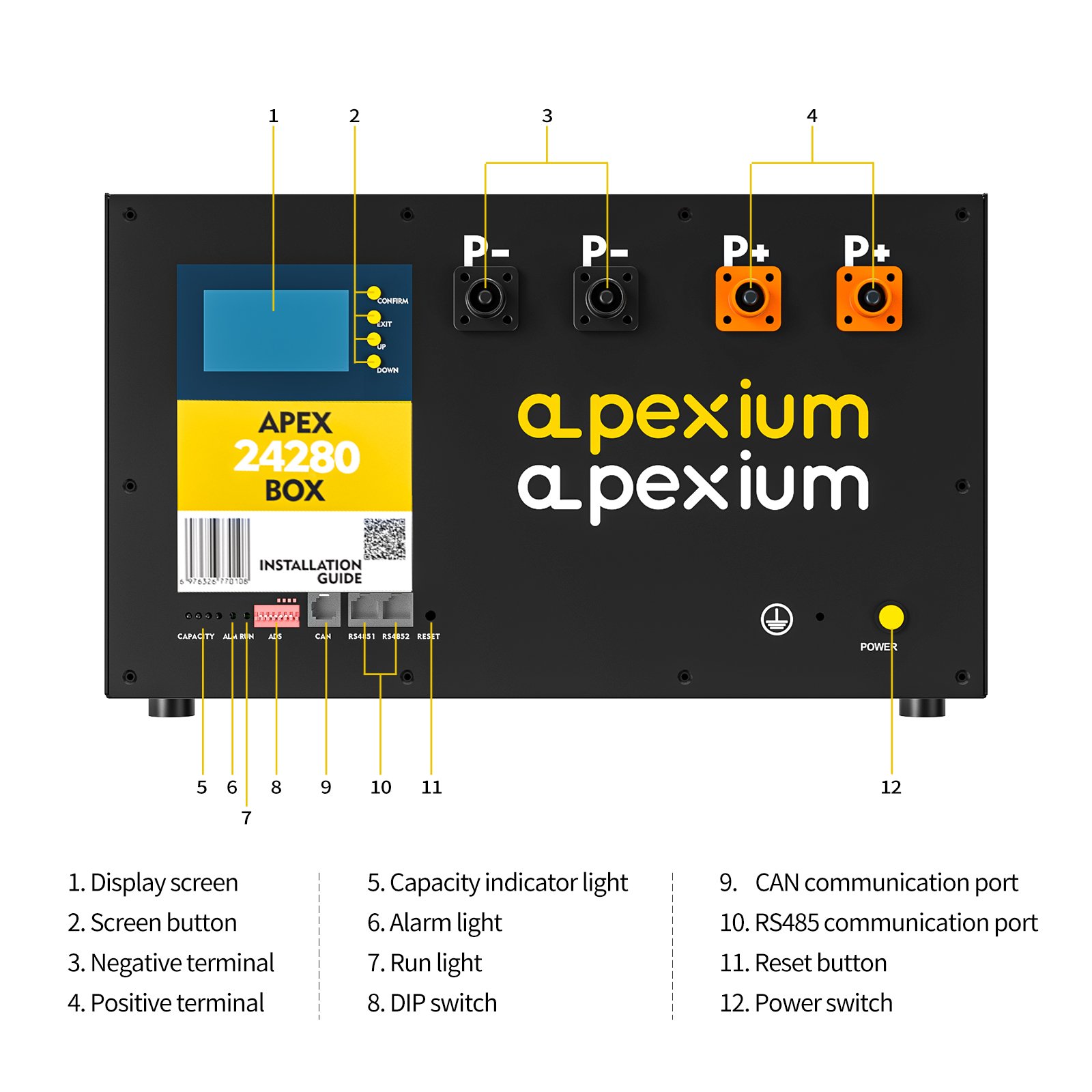 Apexium 24V 8s LFP DIY Kits 280ah Lifepo4 Battery Box For Energy Storage With 24V200A BMS Without Cells DIY 24V Battery Case