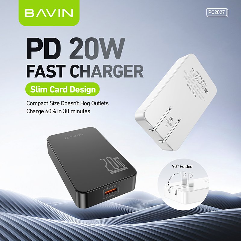 BAVIN PC2027 PD 20w thin light type c compact size mobile phone fast wall charger with charging cable