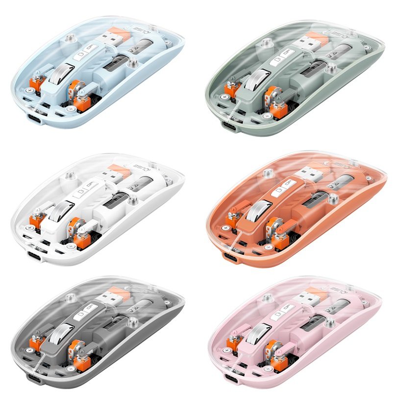 Customized LOGO Transparent Mouse Wireless Bluetooth Three-Mode Magnetic Suction Mute Rechargeable USB PC Notebook Tablet