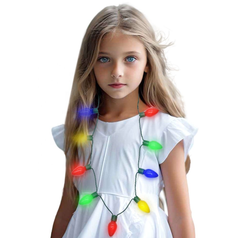 Light up Christmas Bulb Necklace Party Favors Xmas Red Yellow Blue Green Glow Necklace 3 Modes Light Necklace Gift Accessories