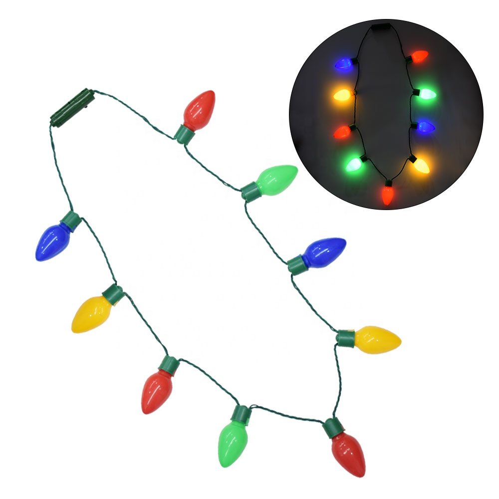Light up Christmas Bulb Necklace Party Favors Xmas Red Yellow Blue Green Glow Necklace 3 Modes Light Necklace Gift Accessories
