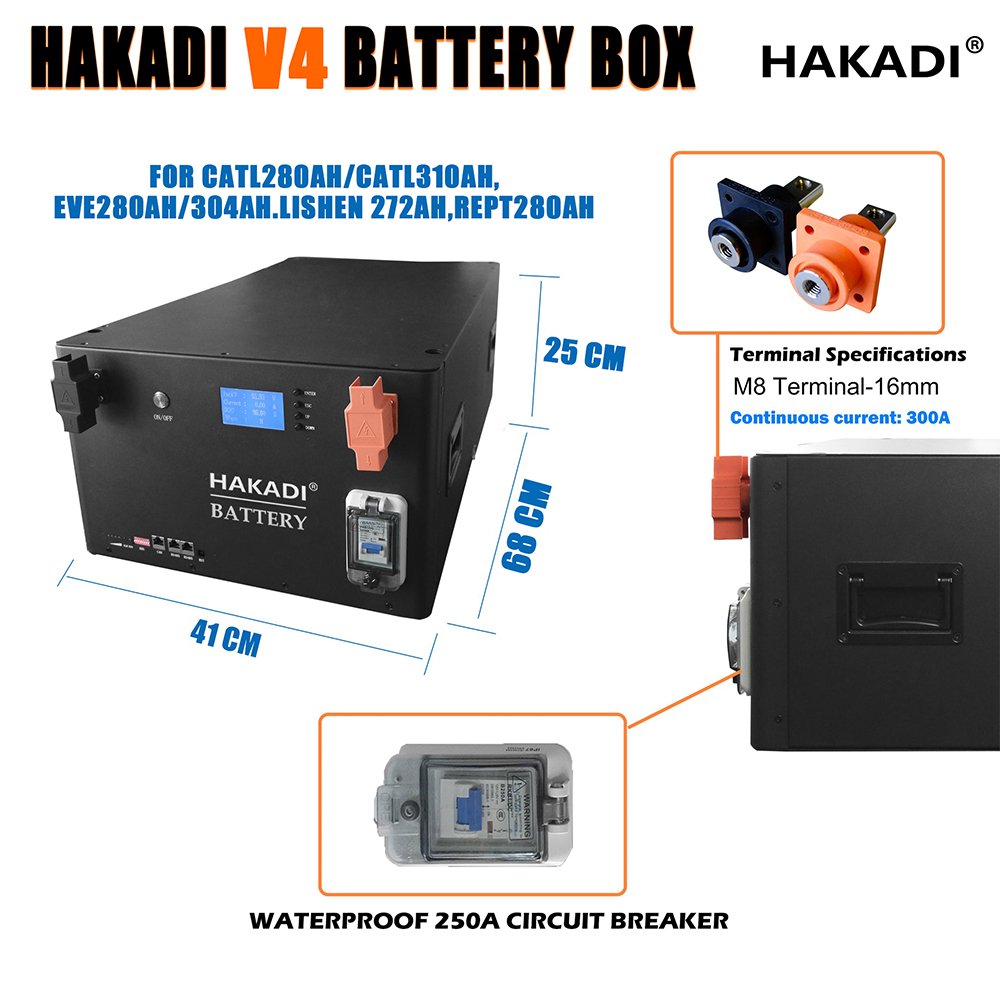 HAKADI 16S 48v 51.2V DIY Battery BOX Kits 15KW Easy Installation with 200A smart BMS for Inverter EVE 280ah REPT 280A CATL 302A