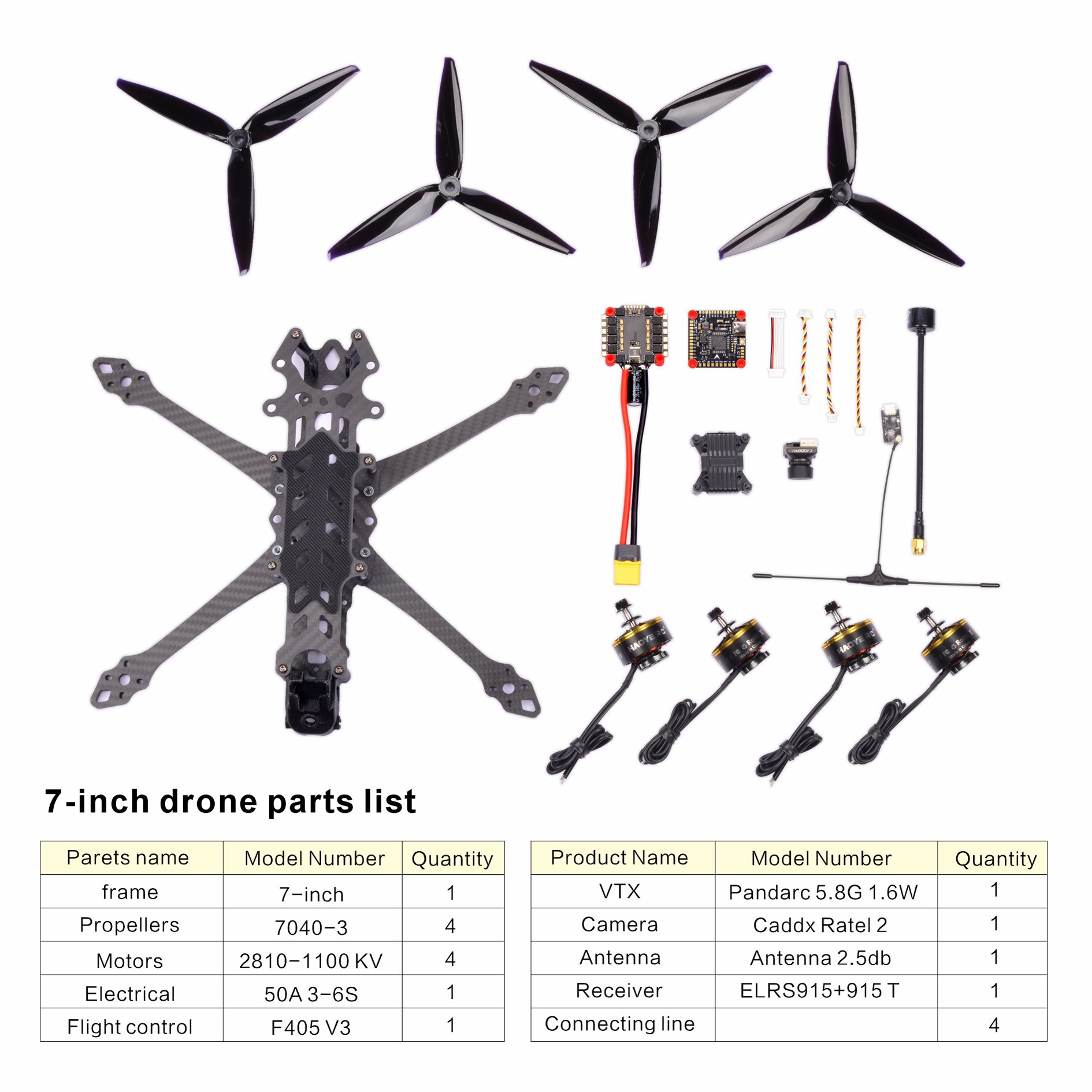 Haoye RC 7 Inch FPV Drone Remote Control Dron Carbon Fiber Frame Kit Hot Selling Drones Accessories Battery Power