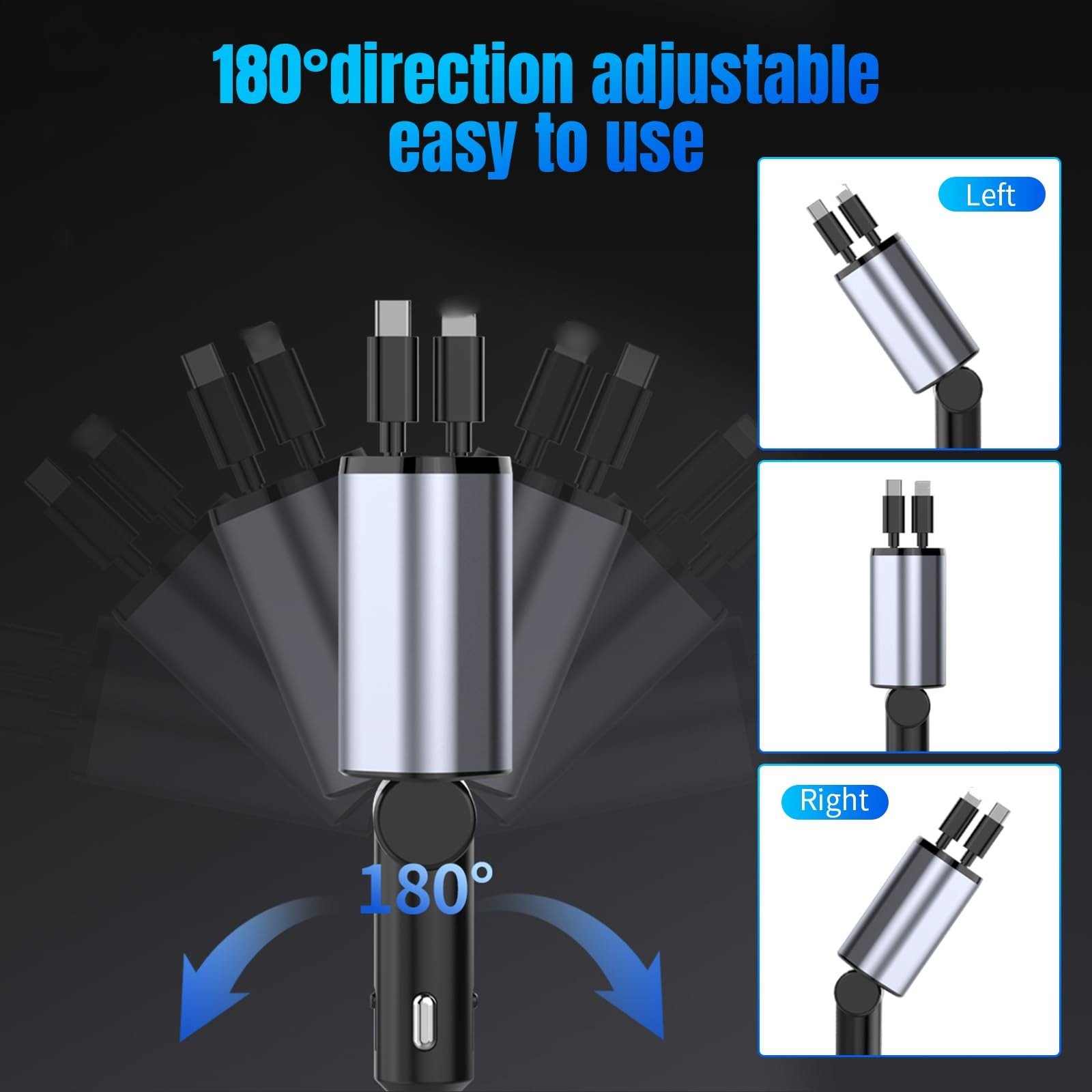 2024 new products 4-in -1 Multi- charging Ports Fast Charger with Retractable Cables and PD charge Mobile Phone Car Charger car