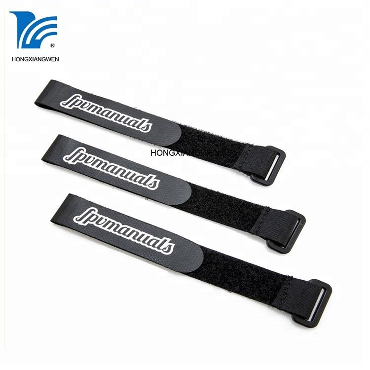 Anti slip black hook loop lipo battery strap with buckle