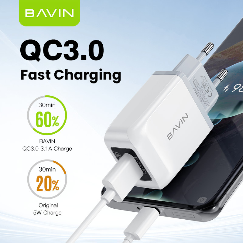 BAVIN custom wholesale PC388Y QC3.0 FCP AFC 3.1A EU usb wall mobile phone fast charging charger
