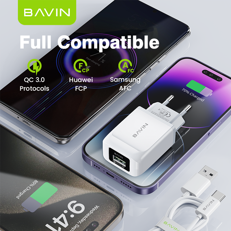 BAVIN custom wholesale PC388Y QC3.0 FCP AFC 3.1A EU usb wall mobile phone fast charging charger