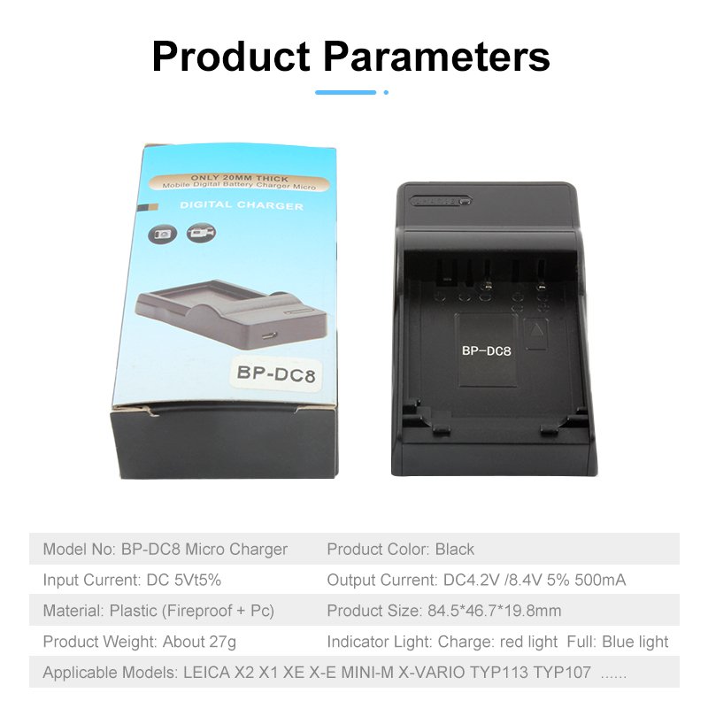 BP-DC8 BPDC8 BP DC8 USB Charger With Indicator Light BPDC8 Battery Charger for Leica X Typ113 X1 X2 X-E XV Mini-M X-Vario Camera