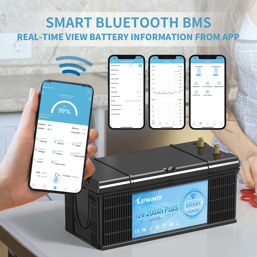 Kepworth 12v Lithium Battery 40Ah 60Ah 100ah 120Ah 200Ah Lifepo4 battery With Blue Tooth Smart BMS For Lithium battery BT 100Ah