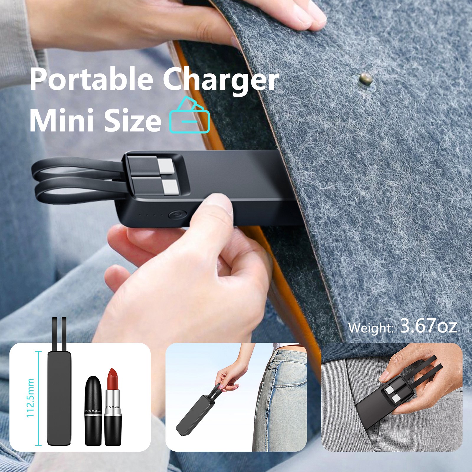 2024 New Arrived Power Bank with Plug Quick Charge Portable Charger 5000mAh Mini Power Bank Pocket Power Bank for Gift Sets
