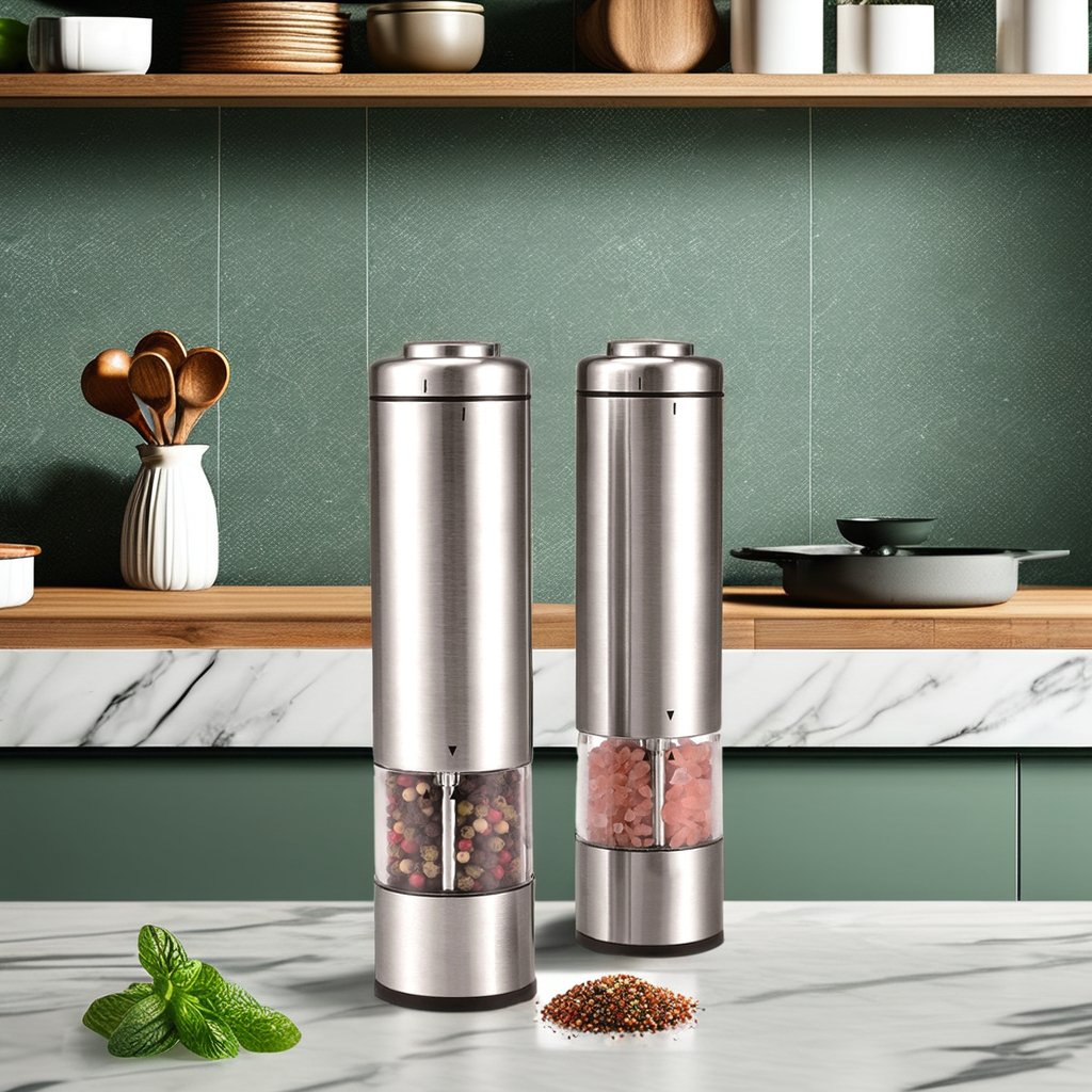 Automatic Electric Salt Pepper Mill Grinder Battery Operated Acrylic Spice Container Stainless Steel Kitchen Accessories Box
