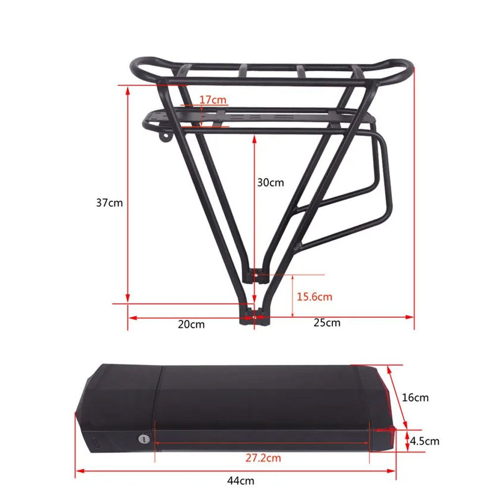 ChamRider Rear Rack RB-3 Ebike Battery Case,Electric Bike Battery Box,Double Layer,Luggage Rack,Reention, 10S5P,13S4P ,48V,36V