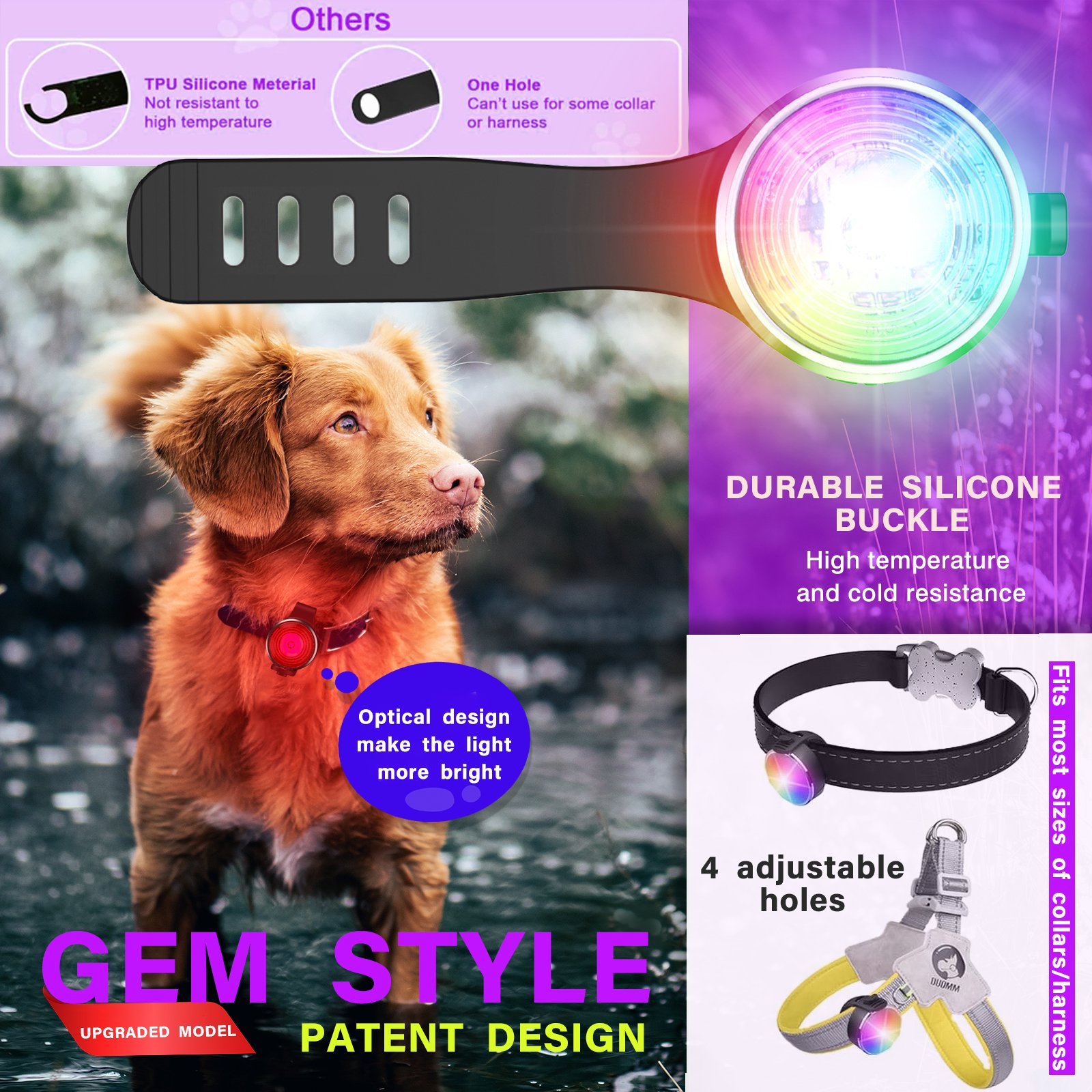2025 New Rechargeable Waterproof Pet Accessories Pendant Light Night Walking Running Safety Warning LED Dog Collar Light