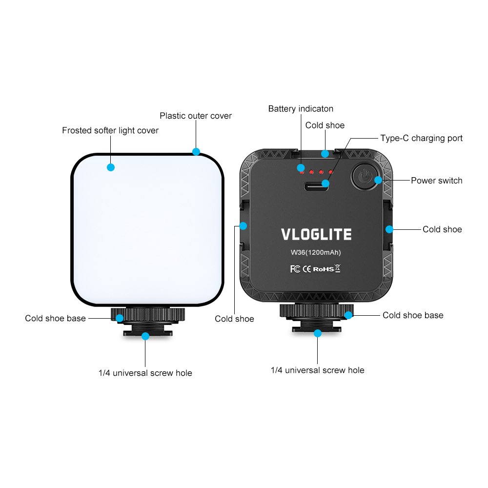Vloglite W36 pocket Photo Studio Accessories LED Photography Rechargeable LED Video Light camera lighting