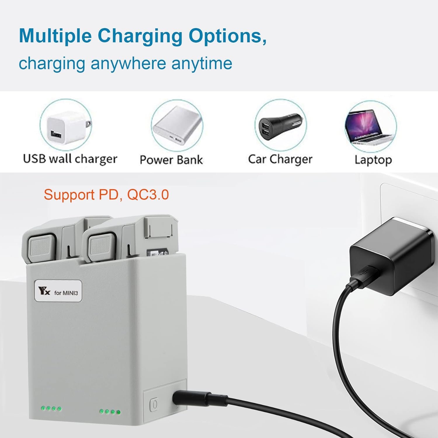 Two-Way Battery Charging Hub for DJI Mini 3/3 Pro Drone Charge Two Batteries in Sequence Check Battery Level Charger Accessories