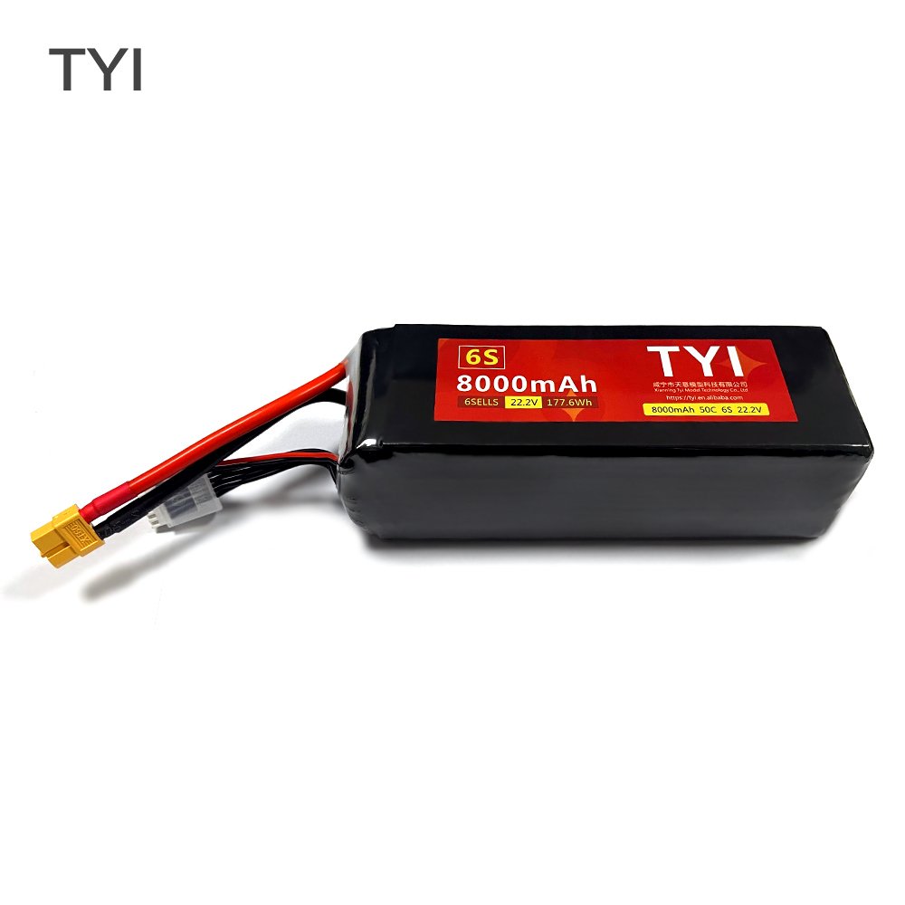 TYI 8000 mAh FPV Drone Battery 22.2V 50C 6S1P 22.2V 177.6Wh Lipo Battery, Drone parts, FPV rc Drone accessories