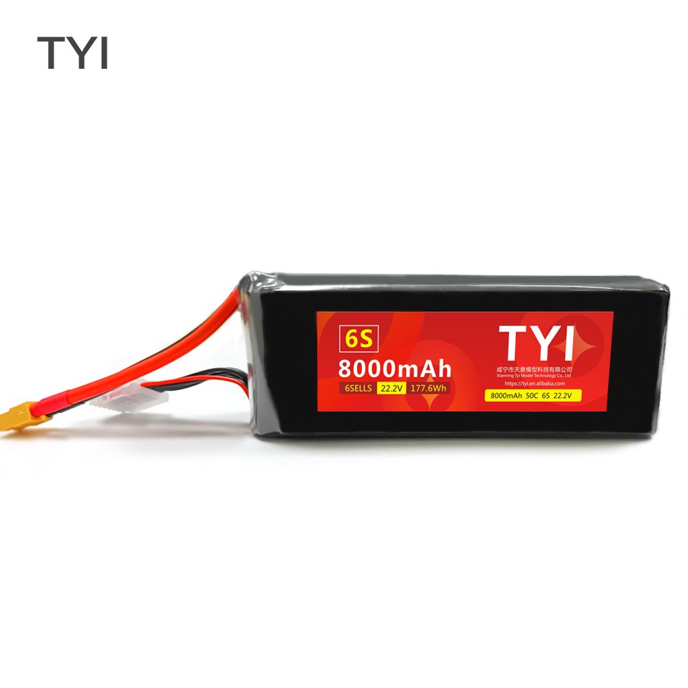 TYI 8000 mAh FPV Drone Battery 22.2V 50C 6S1P 22.2V 177.6Wh Lipo Battery, Drone parts, FPV rc Drone accessories