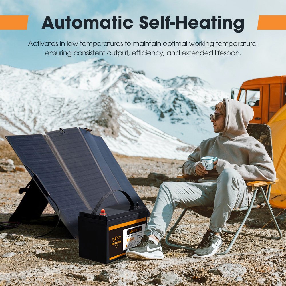 SAN HIMA Automatic Self-heating Blue-tooth Wireless Control 12V 100AH 200AH LiFePO4 Lithium Iron Battery In-built Smart BMS