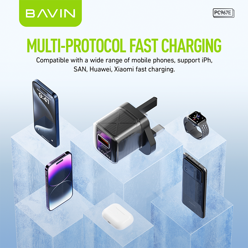 BAVIN PC967E factory wholesale qc3.0 20w usb fast charging mobile phone charger with cable