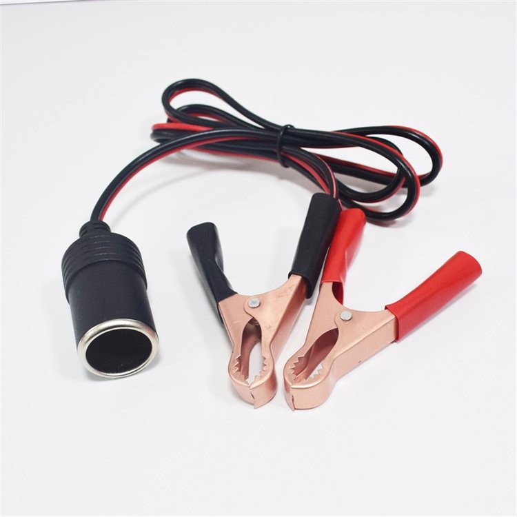12V24V Car Cigarette Lighter Female Socket to Alligator Clip Extension Cable 18AWG Crocodile Clips Power Cable 3.28ft/1m