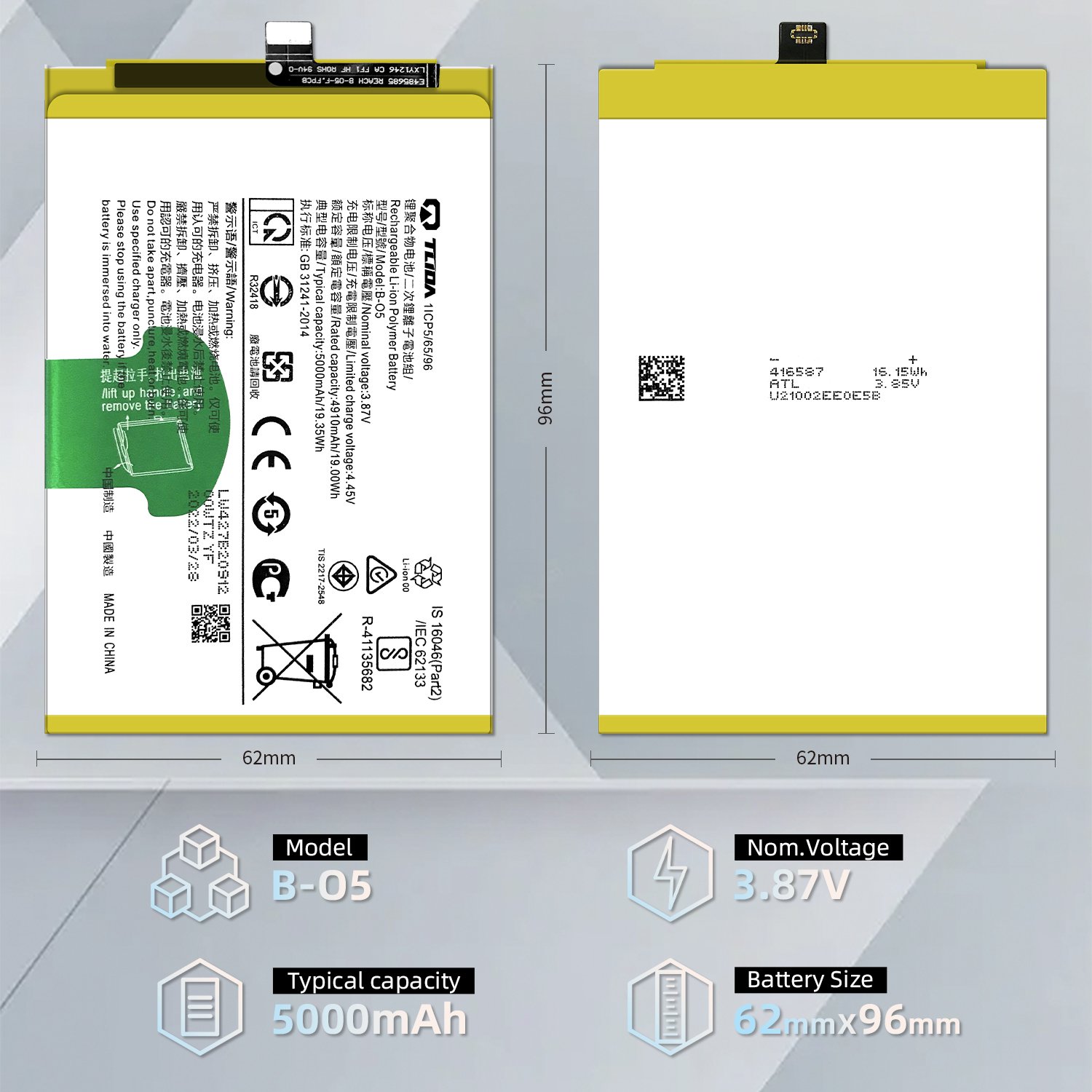 TLIDA Hot models polymer lithium ion battery factory 5000mAh for vivo B-O5 cellphone battery Factory wholesale