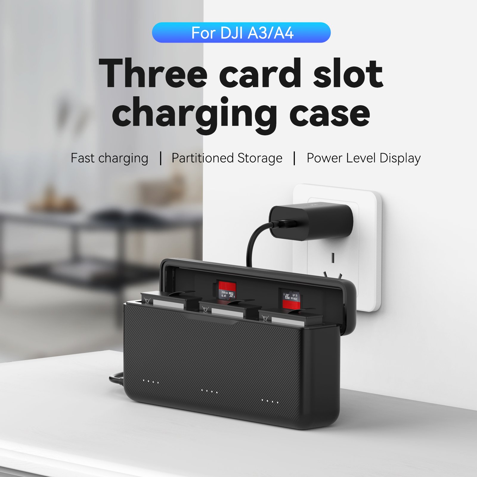 TELESIN camera accessories for dji action 3/4 portable with power indicator light three-slot battery charging storage box