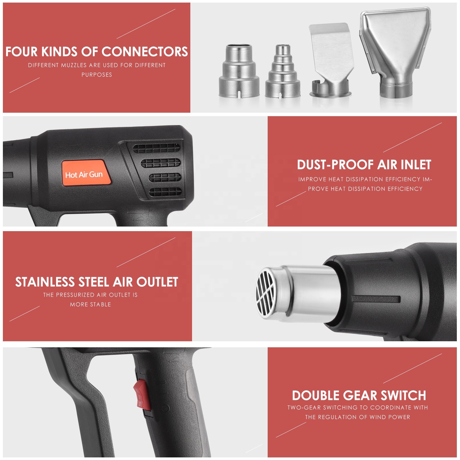 New Product Heat 500 Degree 500W Wireless Accessory Tip Vinyl Wrap And Soldering Kit Temperature Hot Air Gun Variable